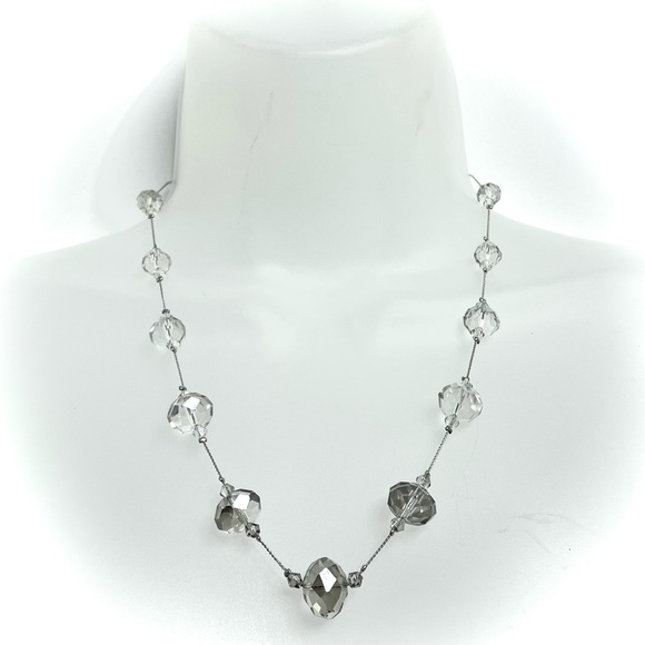 Vintage Jewelry - Vintage Clear Crystal Necklace Gem Beads Statement Cocktail Jewelry Adjustable